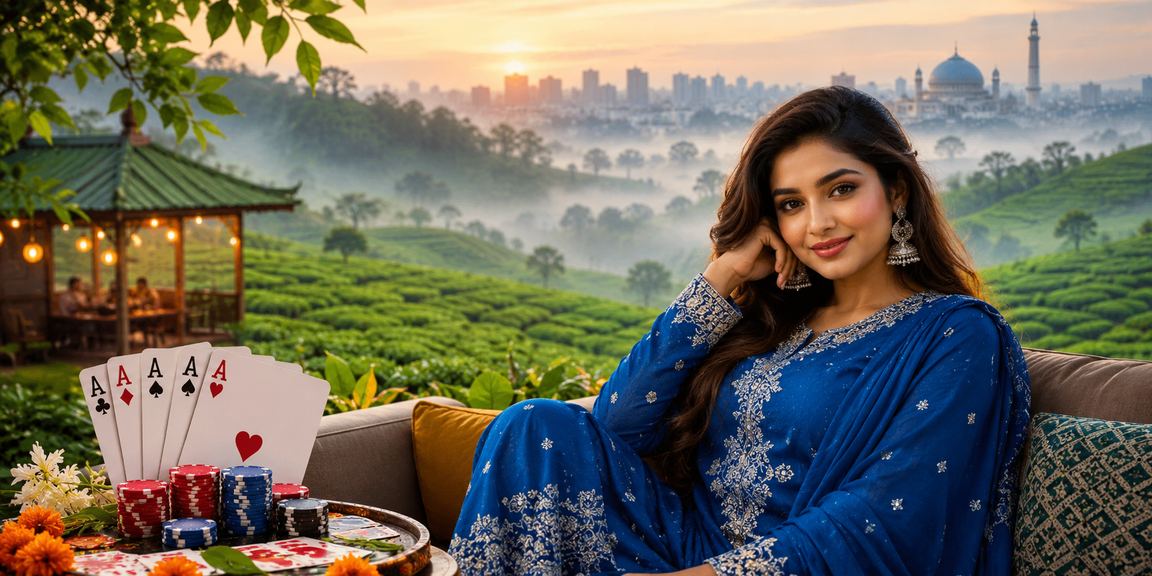 সিলেটে সালোয়ার কামিজ পরা নারী মোবাইলে তিন পাত্তি গেম খেলছেন